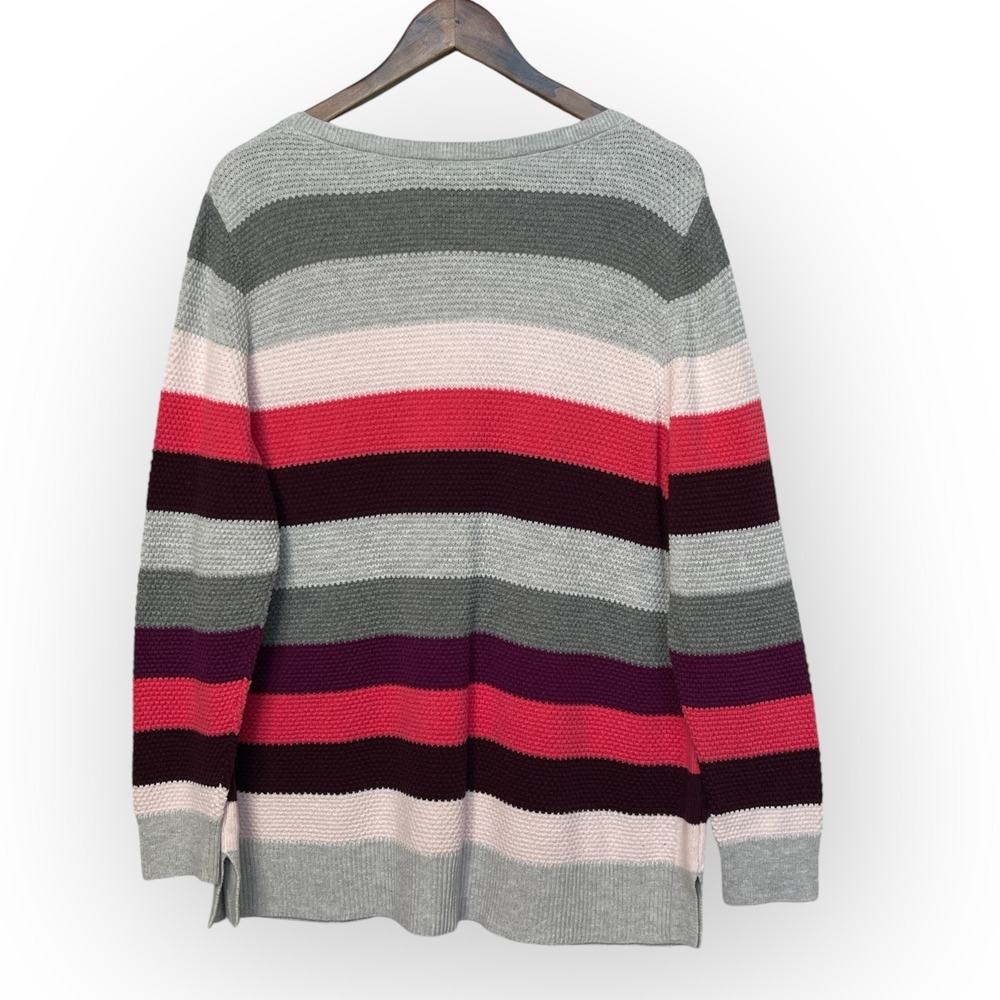 Gap Womens XXL MultiColor Striped Waffle Knit Pullover Sweater Heather Grey Pink - Picture 2 of 11